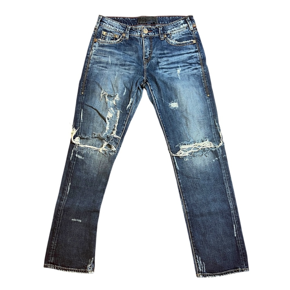 1921 Dark Blue Distressed Ripped Boyfriend Jeans Womens Size 27 / 30